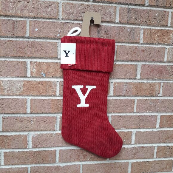 Knit Monogram Christmas Stocking Burgundy Red - Letter Y - Picture 4 of 5